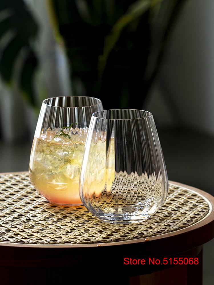 Nordischer Stil Prisma Stielloses Weinglas Leichter Luxus Streifen Kaltgetränkeglas Großer Bauch Cocktail-Misch-Weinglas Fruchttee-Tumbler
