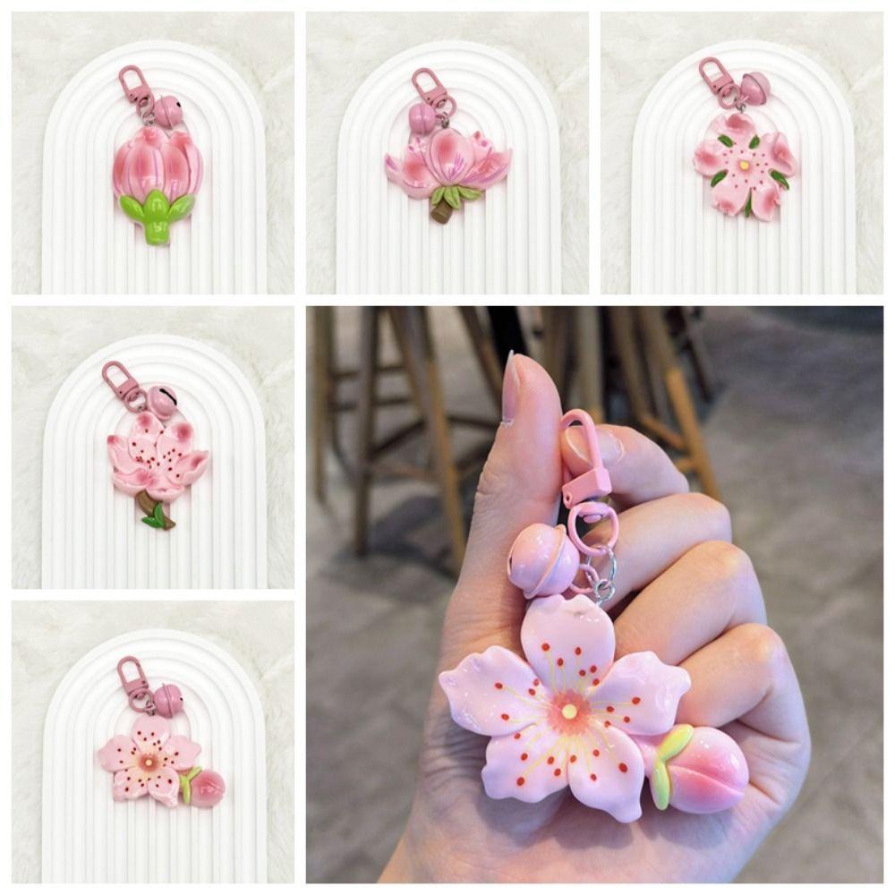 Lotus Peach Blossom Pendant Resin Car Key Ring Cute Peach Flower Keychain  Gifts
