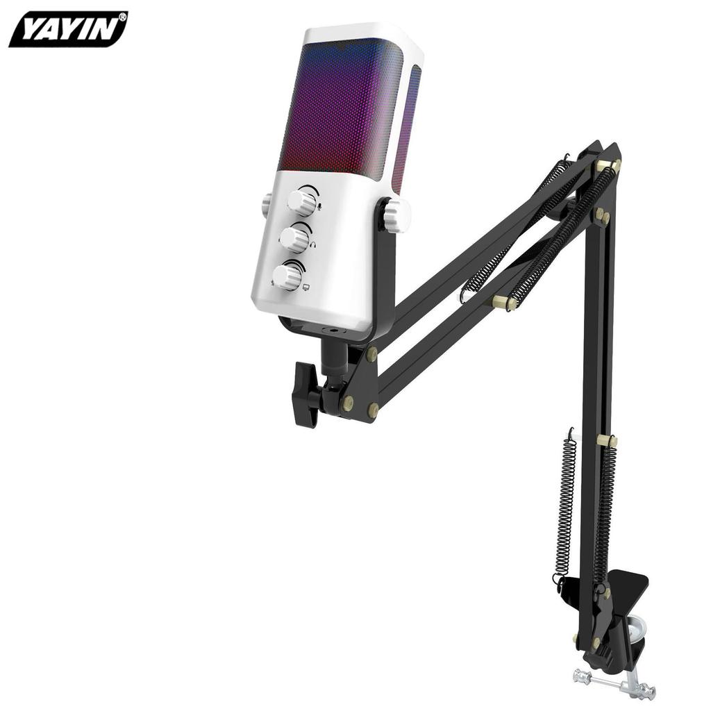 מיקרופון גיימינג RGB עם צ'אט קולי, הפחתת רעשים וכרטיס קול לסטרימינג