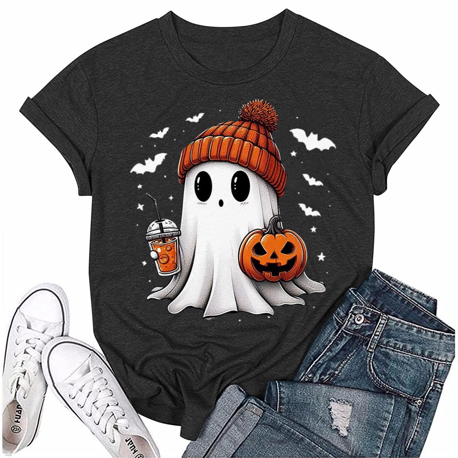 

Женский свободный свитер с круглым вырезом и короткими рукавами с принтом призрака на Хэллоуин L чёрный