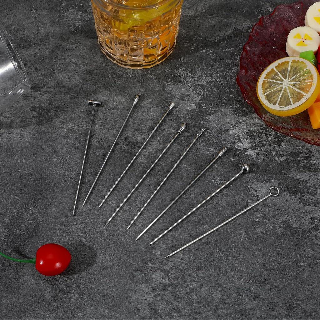 Cocktail Picks for Drinks 8 PCS Stainless Steel Reble Cocktail Toothpicks Olive Stuffers Martini Picks Set for Food and Drinks,Bar Party,Barbeque