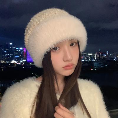Autumn and Winter Hat Women's Fleece Warm Pile Hat Versatile Ear Protector Bag Head Cold Hat Wool Knitted Hat