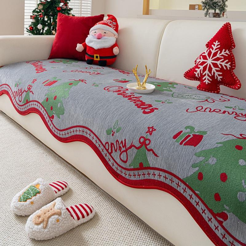 

New Christmas Style Sofa Cover Fabric with Anti Slip Straight Row Sofa Cushion Cover Simple and Soft Suitable for All Seasons 90x70cm сірий