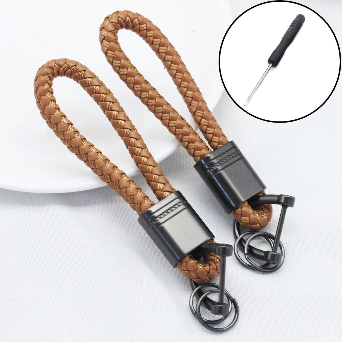 

2pcs PU Leather Rope KeyChain, Hand Woven Horseshoe Buckle Key Ring Car Key Rings For Car Fashion Key Accessory Keyrings Gifts коричневий