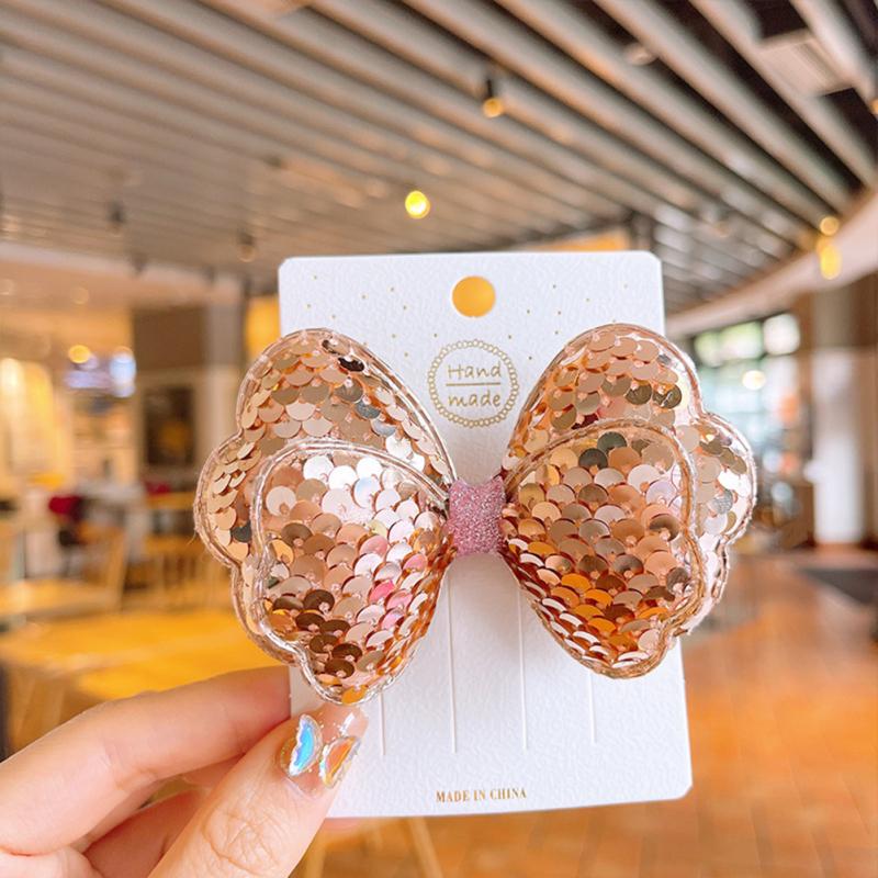 

Заколки для волос с блестками и бантом для девочек, красочные заколки для волос, детские аксессуары для волос для выступлений golden double layer