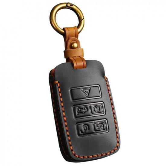 Black Leather Car Key Fob Case Cover Holder For Land Rover Defender Jaguar NEW