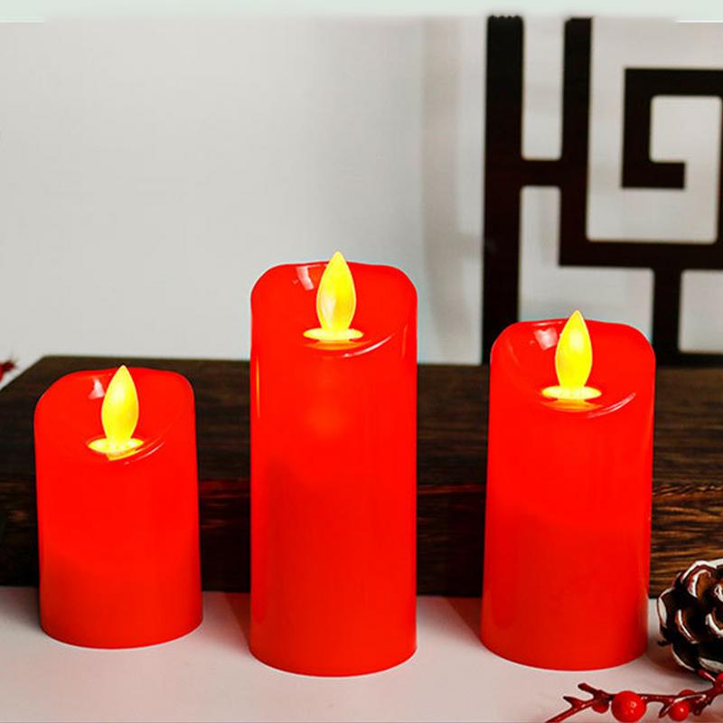 Flickering Flame Pillar Candles Red Battery Power LED Electronic Fake Candles Table Decoration Supplies For Home Party