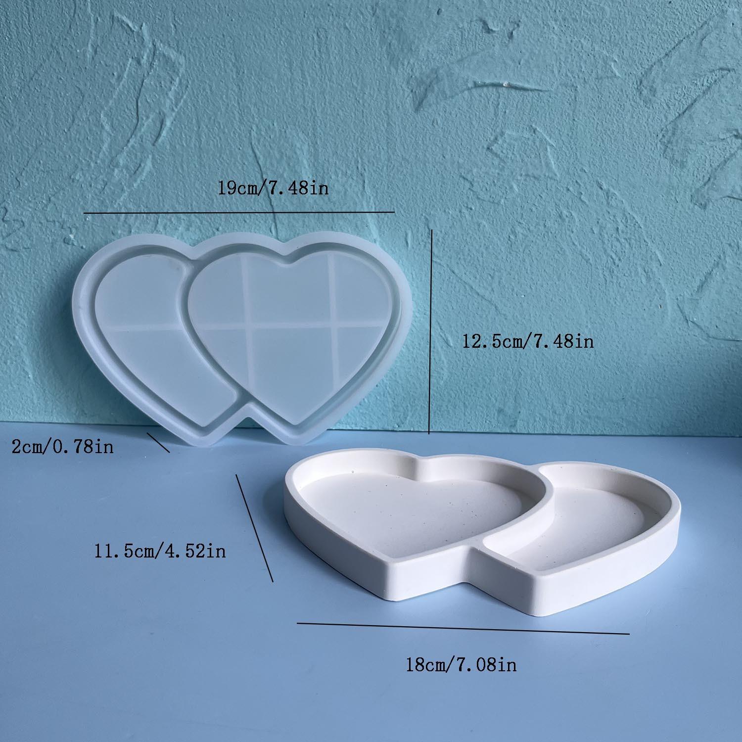 

Большой двойной соединенный поднос в форме сердца любви, силиконовая форма, поднос для хранения украшений, гипсовая форма, формы для DIY на День святого Валентина белый