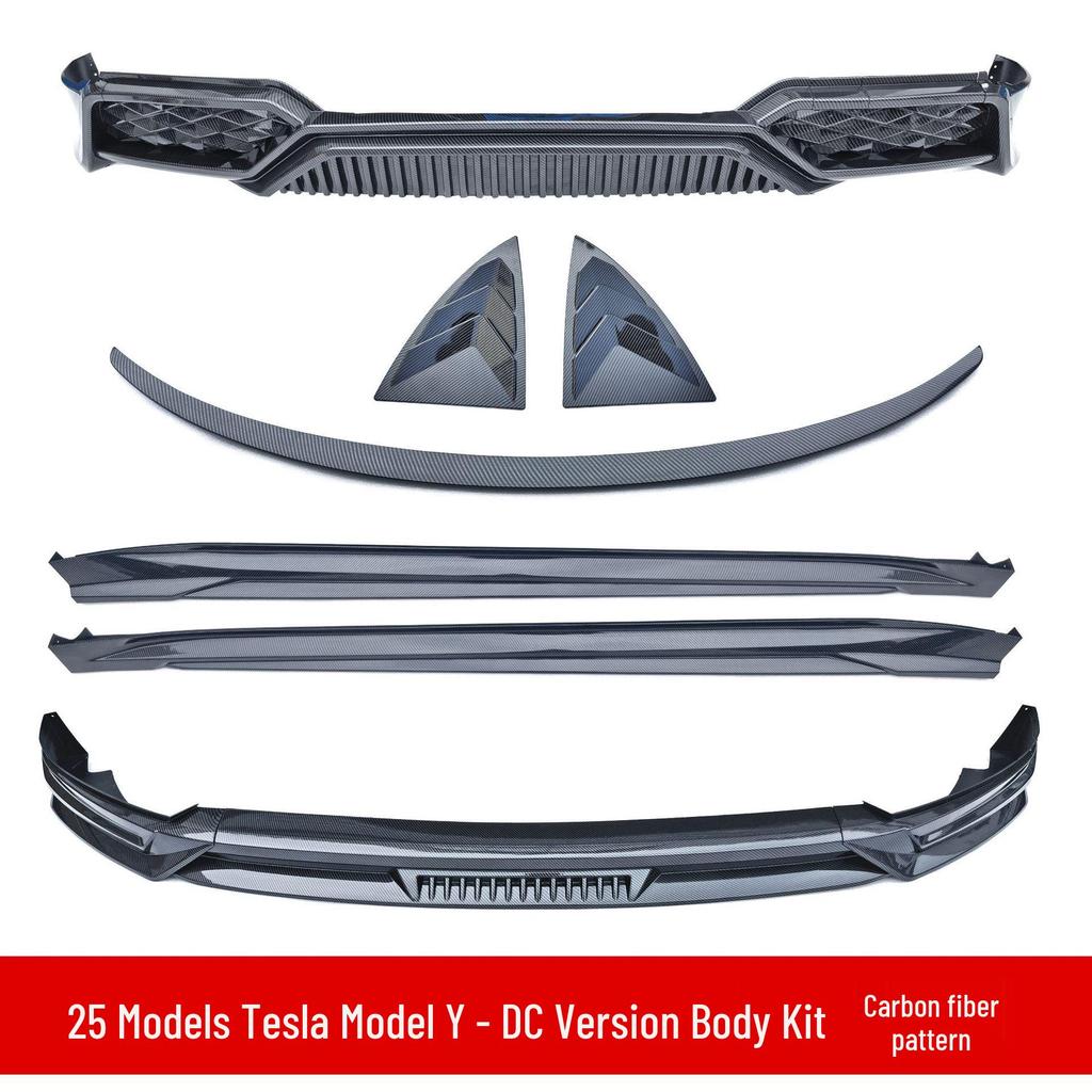 Fits 25 Tesla Model Y: Front Lip, Side Skirts, Rear Spoiler, Louvers, Rear Diffuser, Rear Lip Body Kits