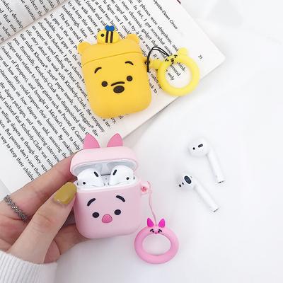 Silikon Anti-Düşürme Kulaklık Kılıfı Airpods Karikatür Ayı Pembe Domuz Desenli Koruyucu Kılıf