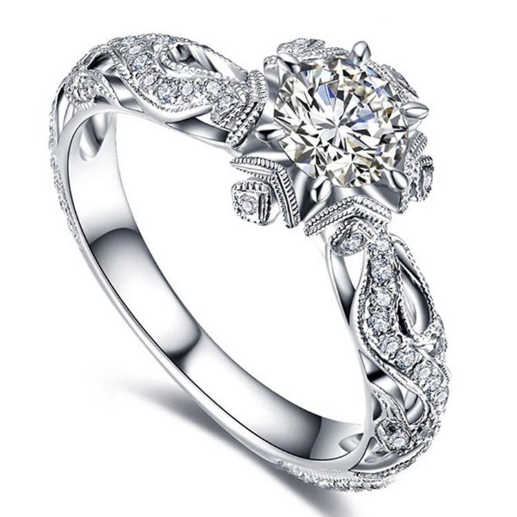 Bague de Fiançailles Élégante Fleur de Diamant pour Femmes - Bijou de Mariage Taille Princesse