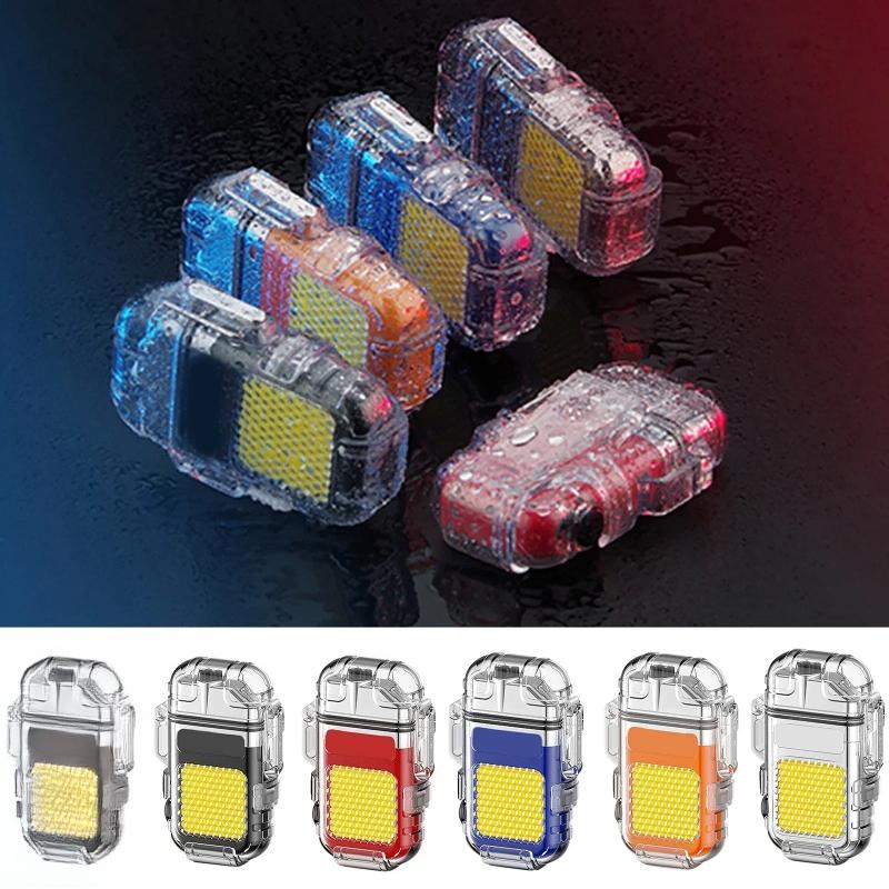 Outdoor Waterproof Mini COB Keychain Flashlight Pocket Dual Arc Lighter Type-C Rechargeable 3 Lighting Modes for Camping Multifunctional Work Light