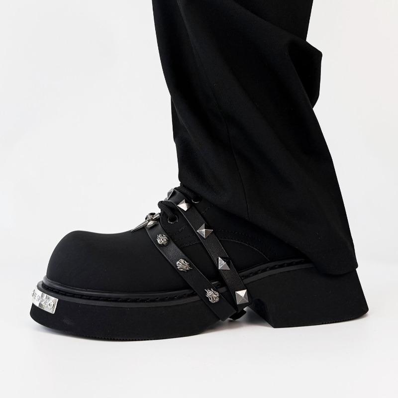 Men's Women Thick-soled Big-head Retro Derby Shoes Fashion High Quality Leather Shoes Rivet Metal Decoration Men Women Sneakers