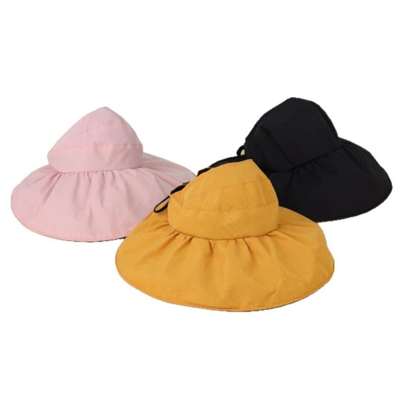 1Pc Summer Empty Top Wide Brim Sun Hat For Women Anti Uv Sunscreen Ponytail Bucket Hat Female Sun Protection Outdoor Beach Caps