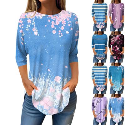 3/4 Sleeve Shirts For Women Cute Tops Graphic Tees Blouses Casual Plus Size Basic Tops Pullover