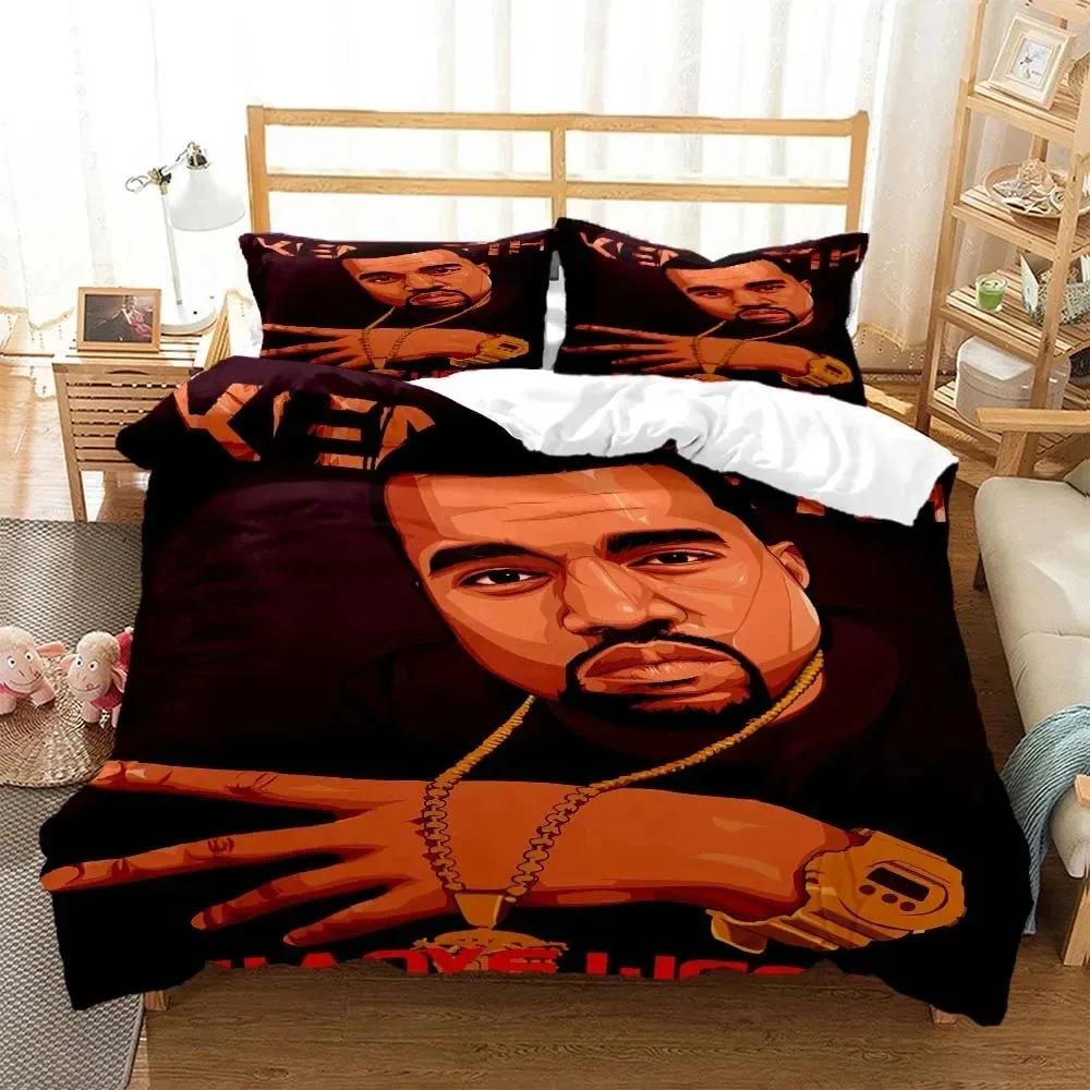 3D Print Rapper Kanye West Musik Bedding Set Double Twin King Duvet Cover Comforter Pillowcase Boys Girls Adults Bedroom