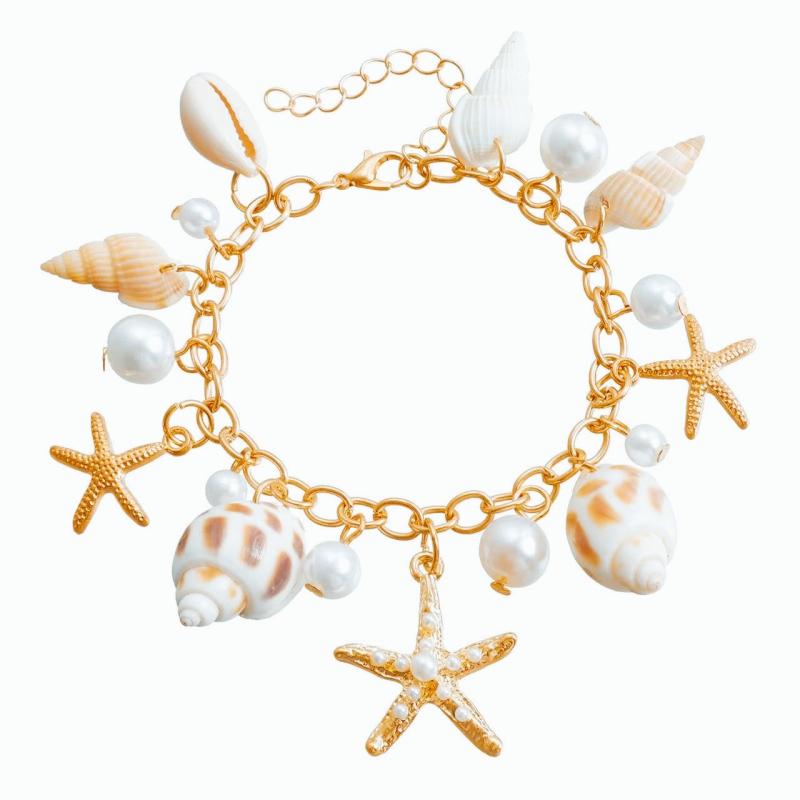 Bohemian Ethnic Style Starfish Conch Pearl Adjustable Chain Belt  Beach Holiday Gift Accessories
