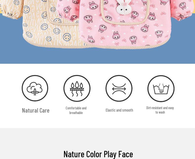 Reversible Thickened Baby Warm Smock for Autumn and Winter - Long Sleeve Anti-dirty Apron for Kids