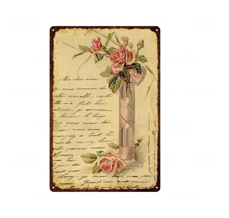 Flower Vintage Shabby Metal Tin Sign Artistic Tin Painting Indoor Home Living Room Decor Pin Up Man Cave Wall Sticker Tin Pla