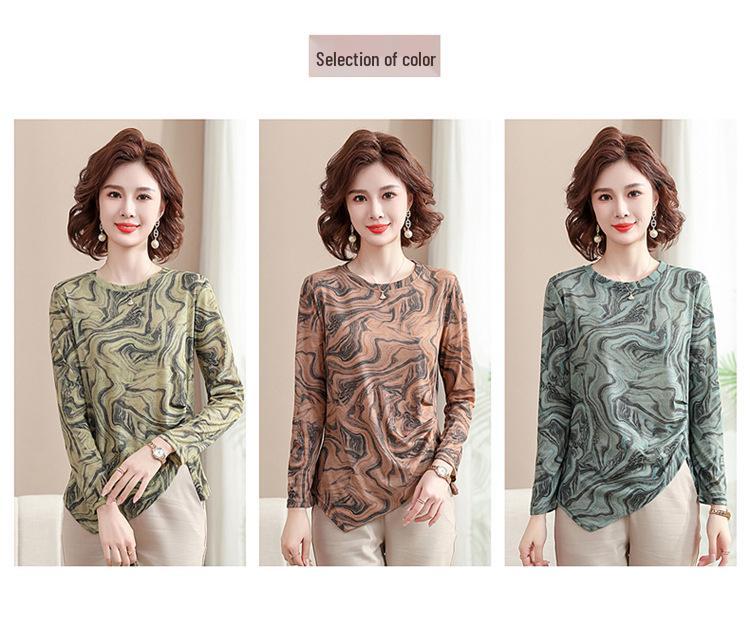2025 Spring Irregular Long Sleeve T-shirt for Mothers, Fashionable 40s-50s Base Layer Top