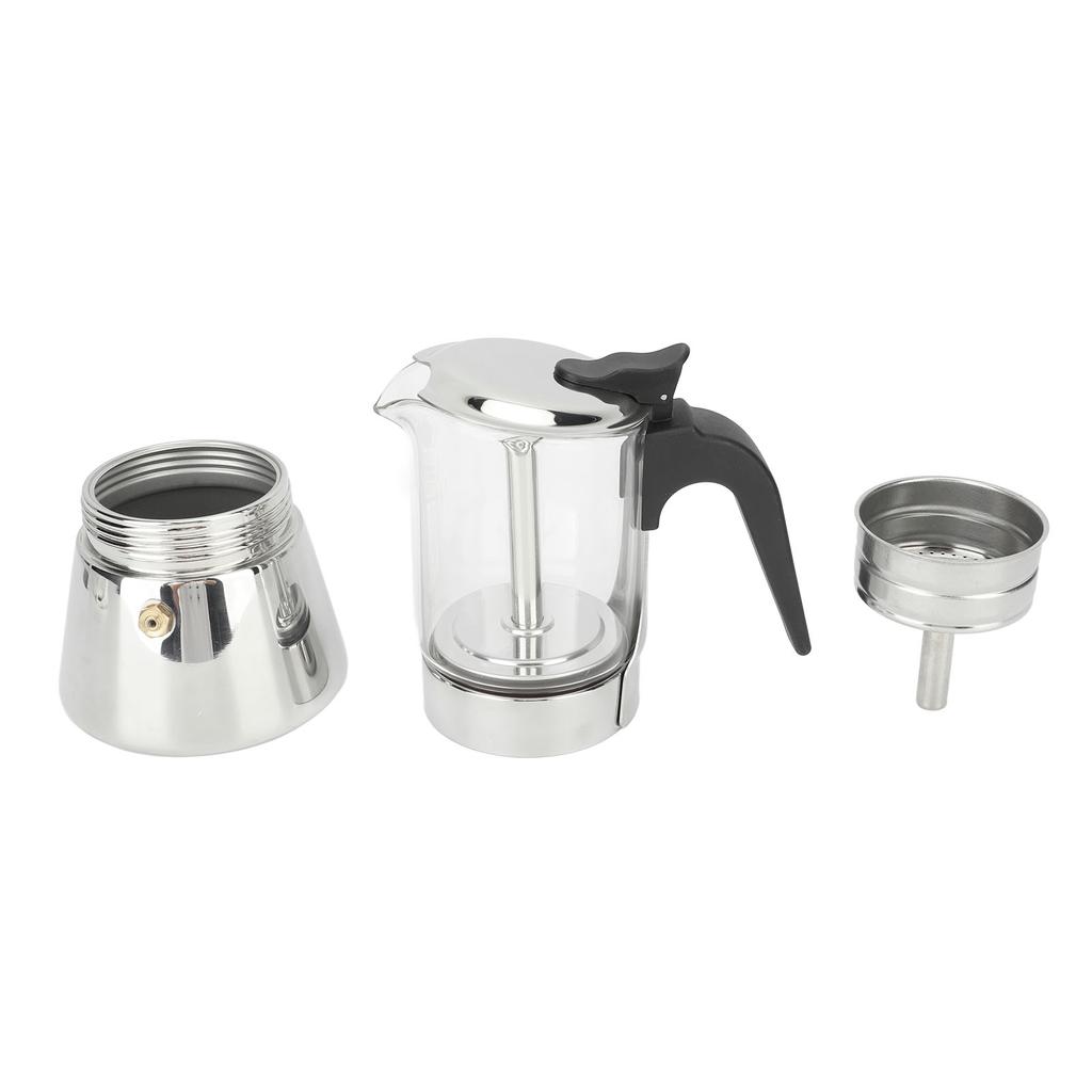 Cafetieră Moka cu corp vizibil, cafetieră Greca, din oțel inoxidabil, cafetieră pe aragaz, Moka pentru