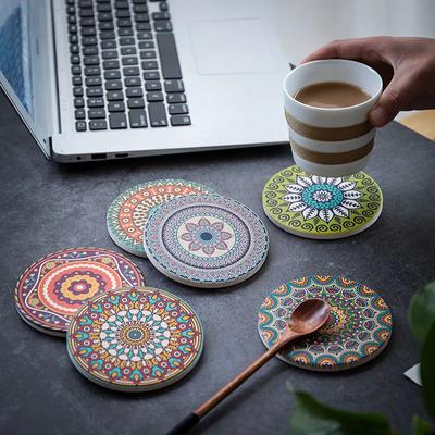 Mandala Flower Cup Coaster Round Ceramic Placemats Non-slip Tablemat Insulated Coasters Kitchen Decoration Tableware Home Decor