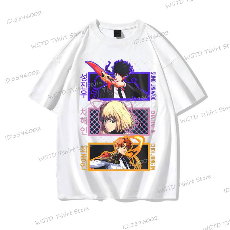 Anime Solo Leveling T Shirt Vintage Sung Jin Woo T-shirts Men Women Cotton Streetwear Short Sleeve Manga Solo Leveling Tops Tees