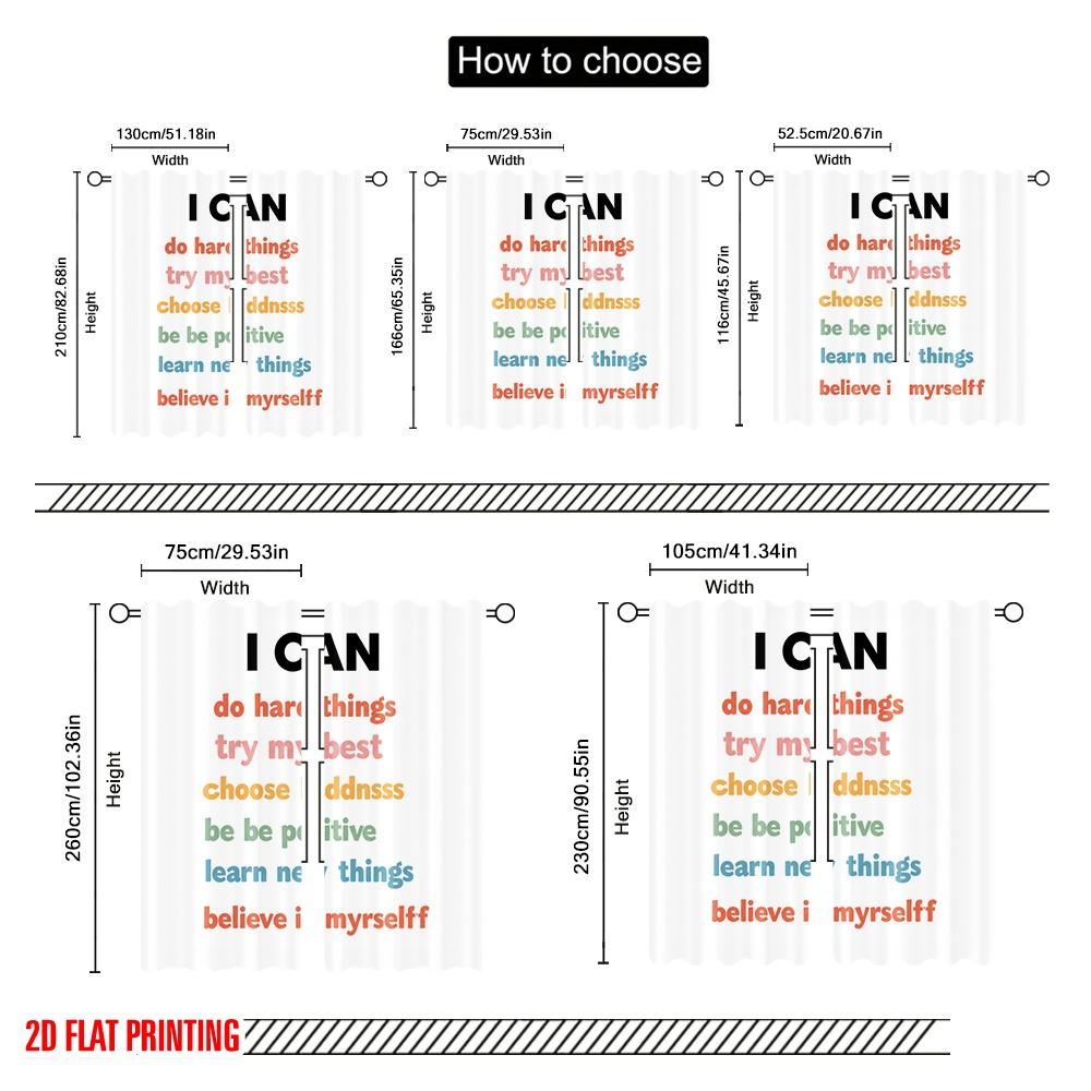 2pcs 2D Flat Printing Curtain I CAN Do Hard Things Polyester Without Electricity Seasonal Party & Holiday Decor Perfect for