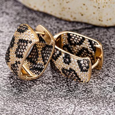 Retro Leopard Print Hoop Earrings for Women - Micro-Paved Black Synthetic Zirconia & Cubic Synthetic Zirconia, Nickel-Free Copper Jewelry
