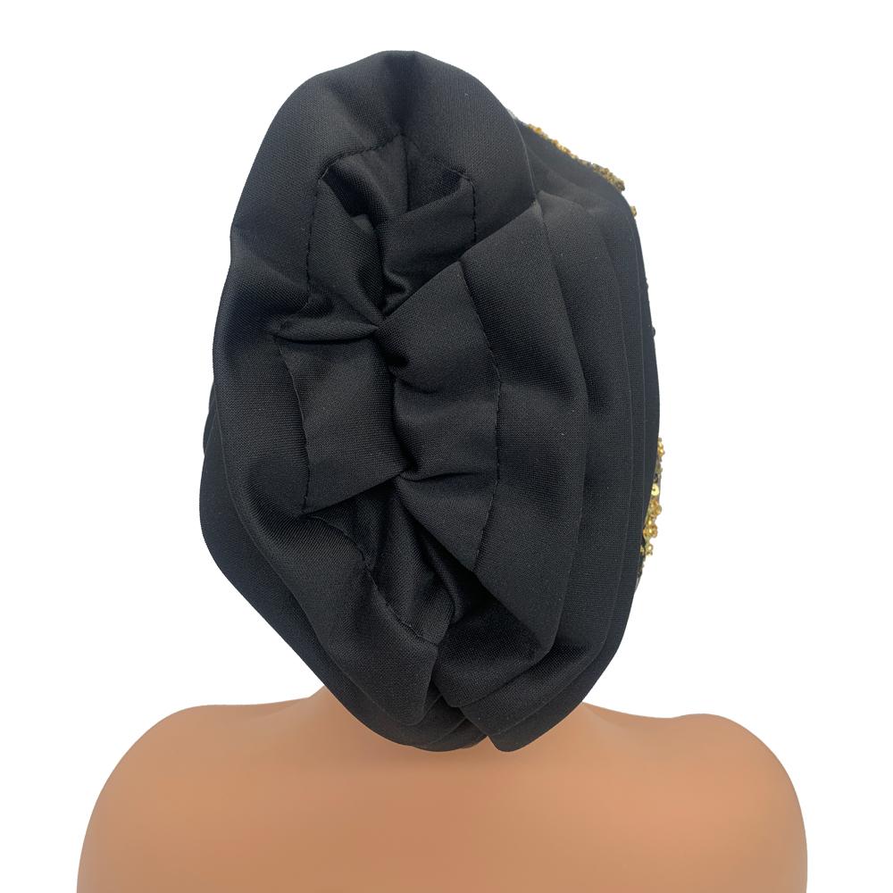 Cappello Turbante Pieghettato Ricamato con Perline di Lusso per Donne Copricapo Africano da Donna Berretto Musulmano Turbante Fasce per la Testa da Donna