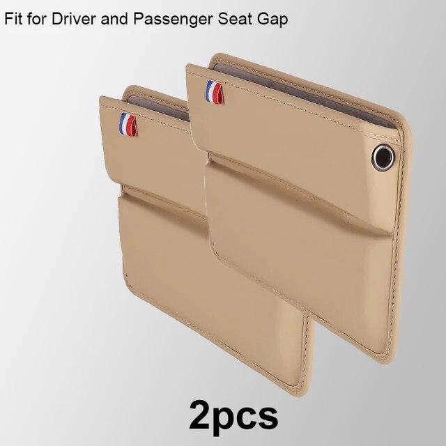 Organizador de espaço para assento de carro em couro PU Bolsa lateral para assento dianteiro de carro para chaves de celular Óculos Reservado Furo para cabo de carregamento Suporte para telefone