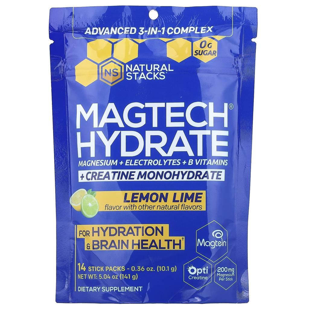 Natural Stacks, Magtech® Hydrate, Lemon Lime, 14 Stick Packs, 10.1g (0.36oz) Each