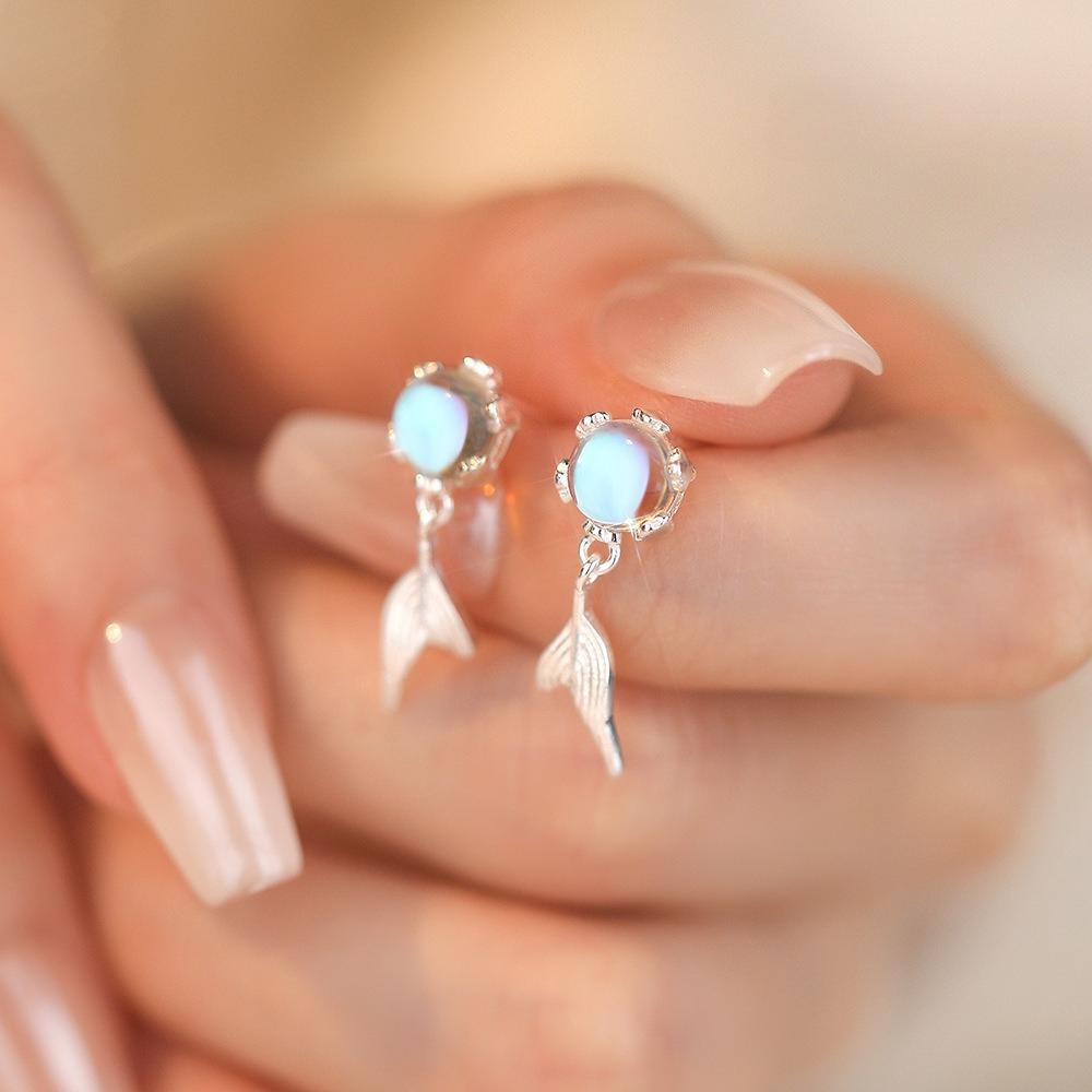 Forest Fairy Wind Moon Light Bubble Fish Tail Earnail Women's Fashion Versatile and Niche Mermaid Hime Earrings