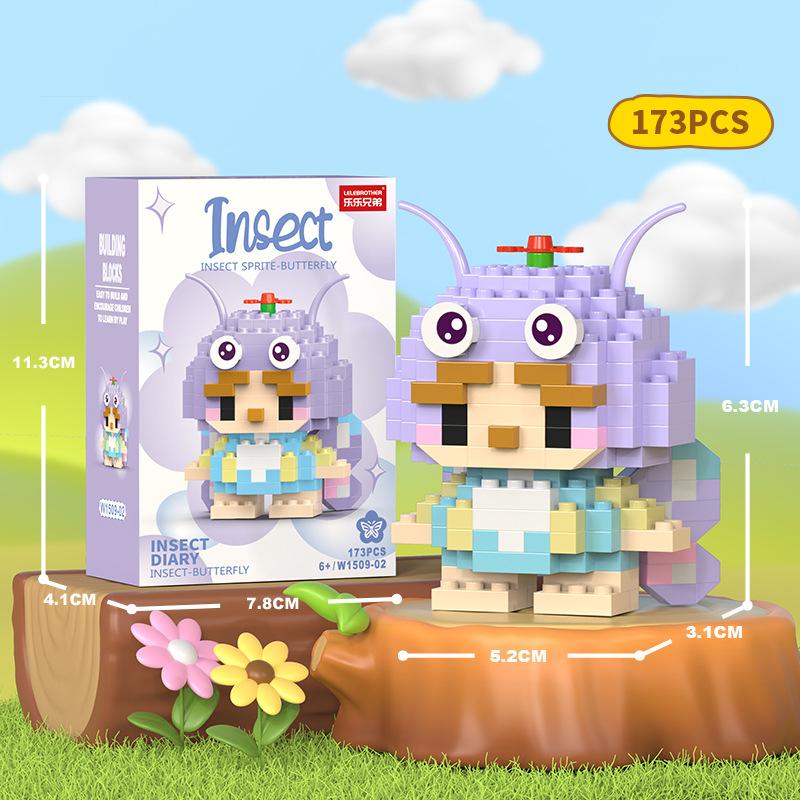 Kreative Insekten-Bausteine Kinderpuzzle Zusammengebautes Mikropartikel Kleintier-Modell Puzzle Biene Schmetterling Geschenk