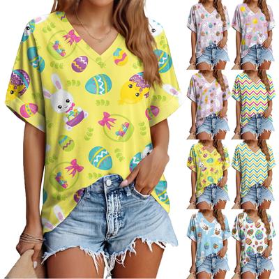 Women's Fashionable Casual Everyday Versatile Easter Print Slim-Fit Summer Short-Sleeve Top