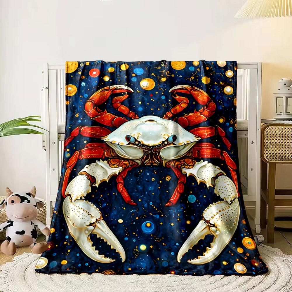 A vibrant crab with orange and white claws amidst a starry cosmic backdrop. for all seasons blanket lunch break throw gift 80cm x 120cm