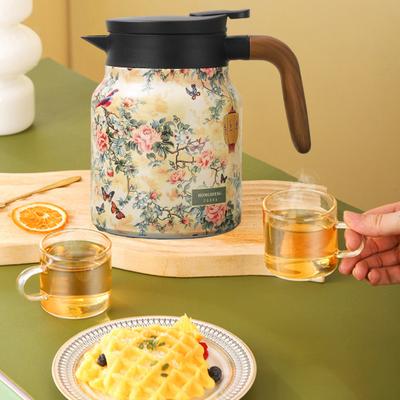 Vintage Çiçekli Yalıtımlı Çaydanlık 1000ml Mini Sıcak Kahve Potu Ofis Çay Matarası Dahili Demlik Su Çay Potu İçecek Sürahisi Termal Kahve Sürahisi