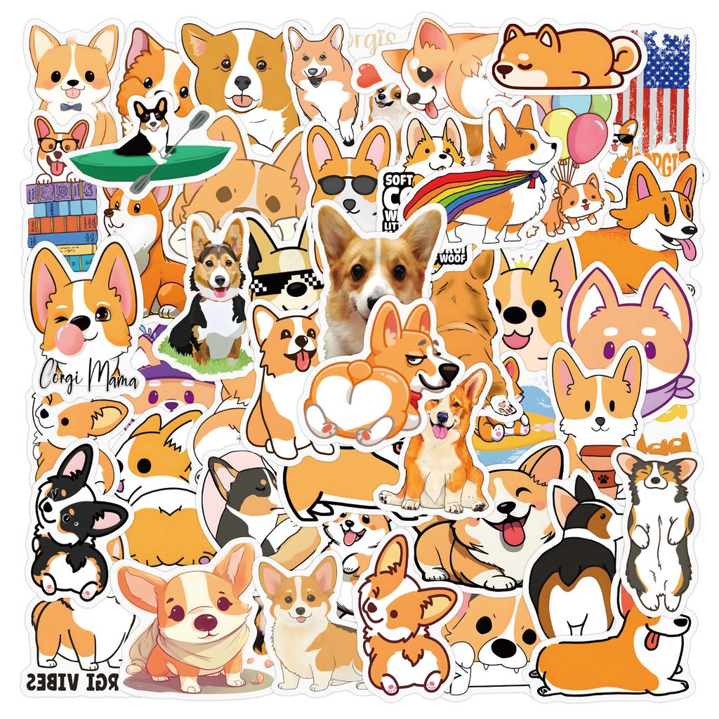 110 Cartoon Animals Corgi Doodle Stickers Notebook Skateboard Suitcase Decorative Hand Note Stickers