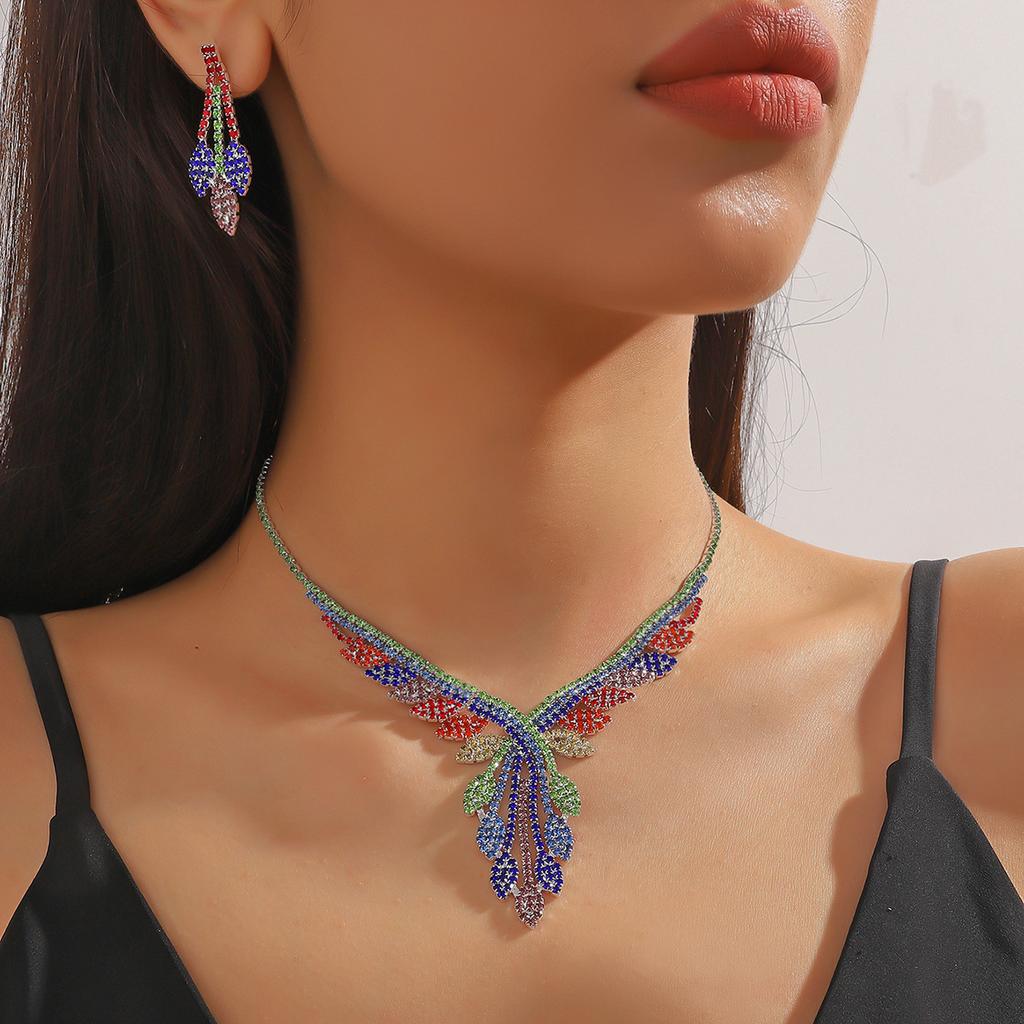 Conjunto de Colar e Brincos de Diamante de Luxo Acessórios para Festa Vestido de Casamento Jantar Corrente de Colar e Brincos de Strass da Moda para Meninas