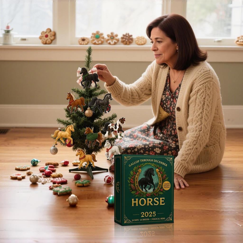 Juläventyrskalender 2025 Jul 2D Hängande Dekoration 2025 Häst Dekorativ Nedräkningskalender För Vägg Dörr Träd Hängande