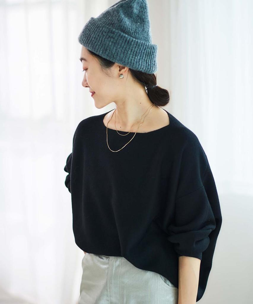 Le Coeur Blanc Milan Rib Hem Round Hand Size Black Pullover, Washable, 3048028401,