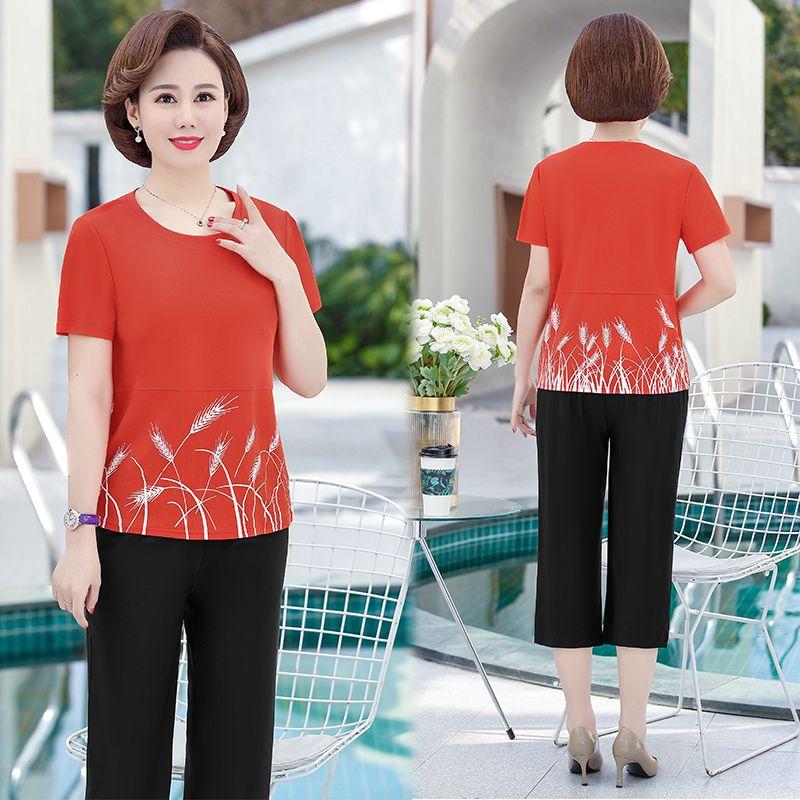 Middle-aged and Elderly Mothers' Summer Short Sleeve T-shirt Cool Large Size Casual Loose Ice Silk Women's Top