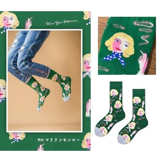ETSMON Crew-length Socks Women Stylish Unique Design Elastic Breathable Floral Pattern Colorful High Crew Length Casual Gift Cotton All-season Unisex
