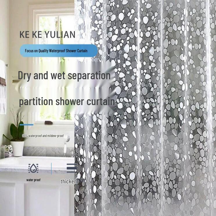 PEVA 3D Kiesel Duschvorhang - Dick, Wasserdicht & Schimmelresistent, Stanzfrei