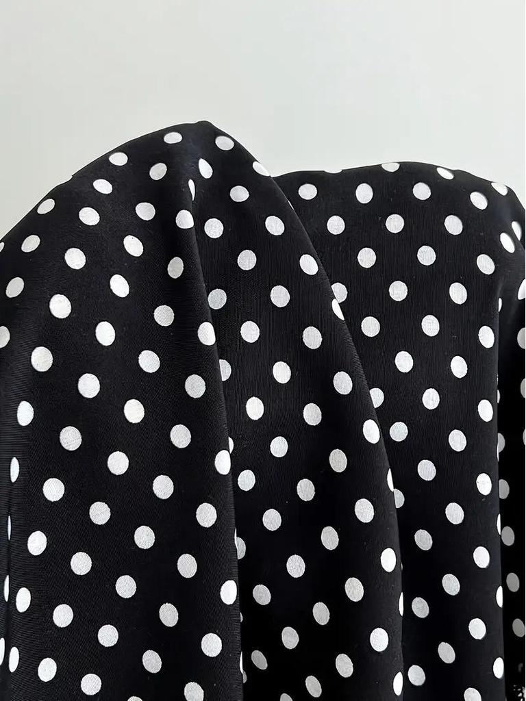 European-Inspired Sweet Polka Dot Bow Waist-Cinching Lace Slip Dress