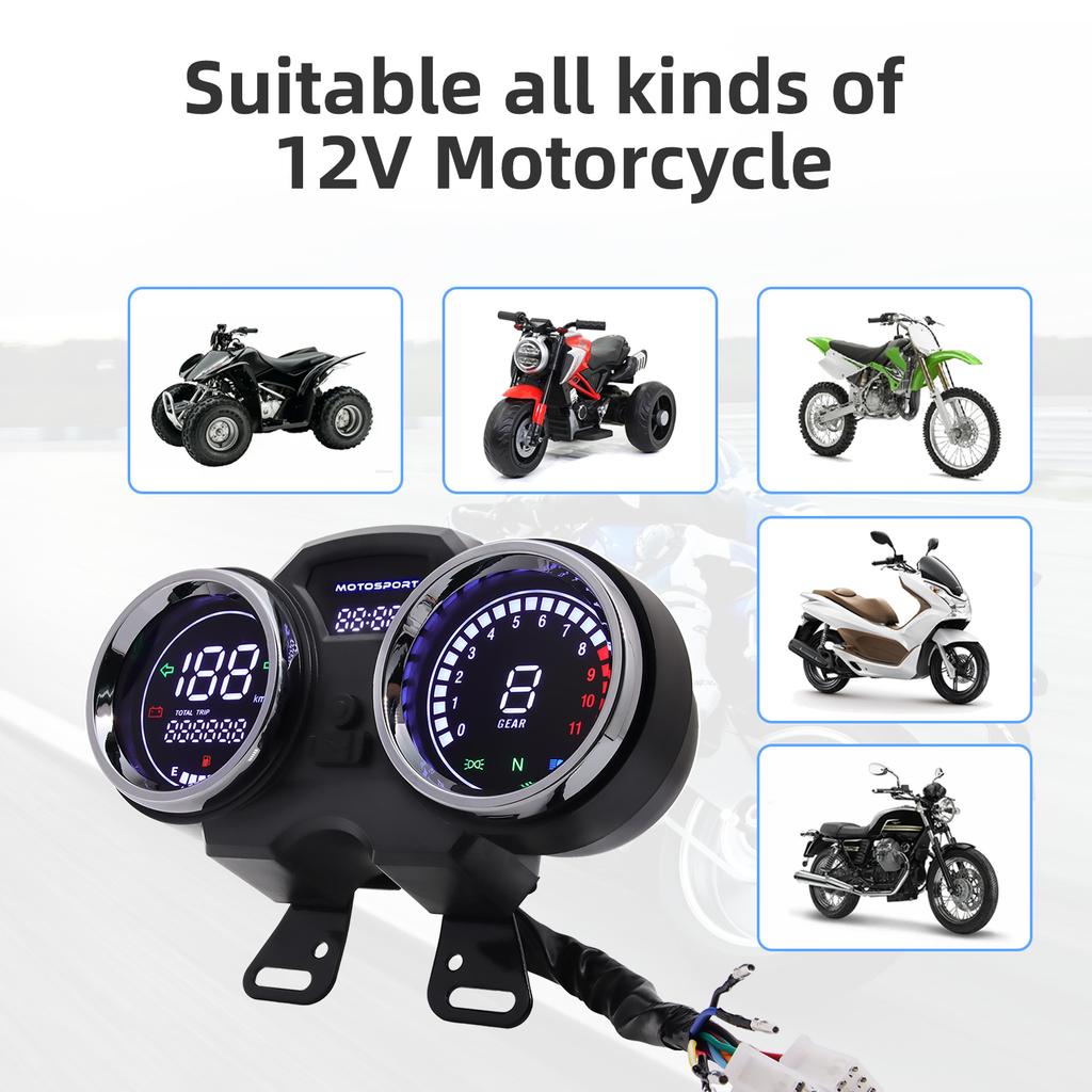 Universal LCD Digital Motorcycle Speedometer Tacho Gauge Motor Speed Gauge Tachometer RPM Meter Fuel Gauge For GN125 12V GAUA