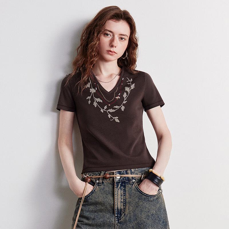 Women's Cooling Lyocell Blend V-Neck Embroidered T-Shirt