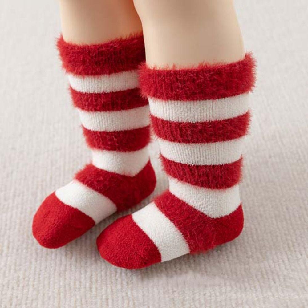 5Paits Stripe New Year Red Socks Thicken Warm Toddle Tube Socks Baby Plush Red Socks  Autumn
