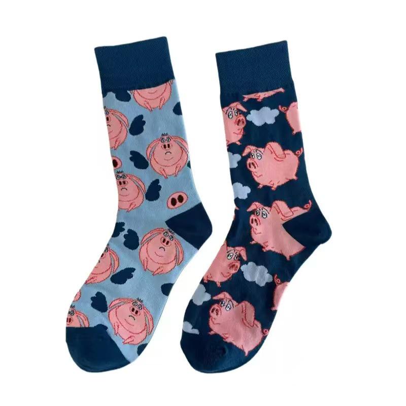 Original Asymmetrische Cartoon Hip Hop Baumwollsocken für Paare - Wadenhoch Mandarinenente Stil für Damen und Herren