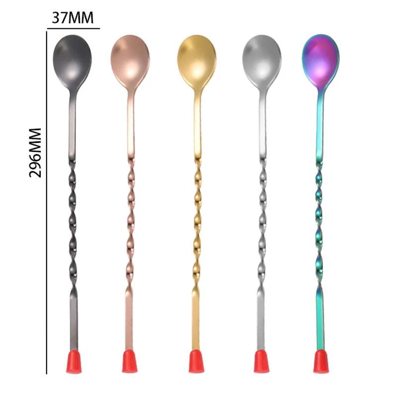 

Long Handle Stainless Steel Spiral Cocktail Spoon Drink Stirrers Metal Wine Muddler Scoops Bartender Mixing Tool Bar Accessories